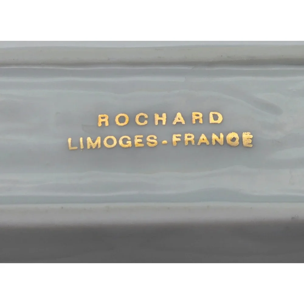 Rochard Limoges France Porcelain Tray‎ Trinket Olive Yellow Pansy Floral Scallop